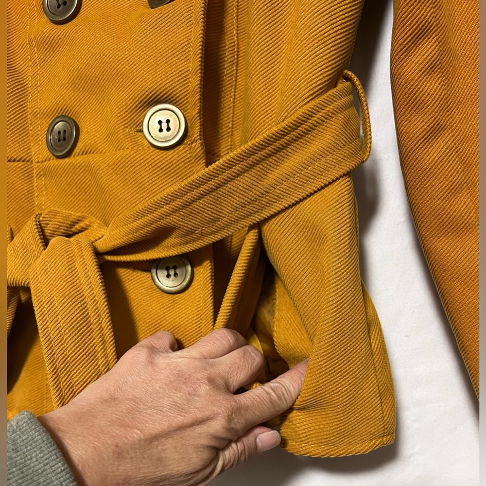 Vintage Y2K Paris Blues Mustard Yellow Wool Blend Double Breasted Pea Coat - Picture 5 of 11